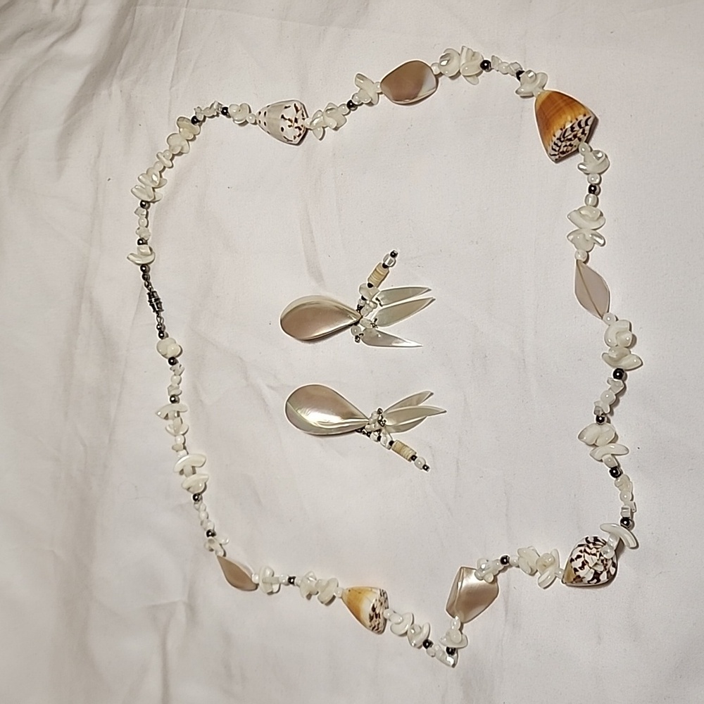 Seashell and beaded earrings and necklace set